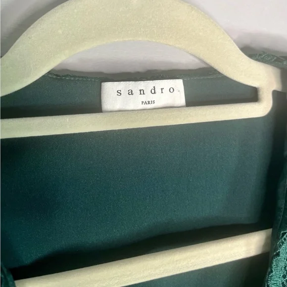 Sandro Hearty Lace Fit & Flare Short Sleeve Cocktail Mini Dress Size XS Emerald - Picture 6 of 11